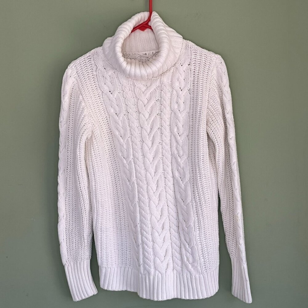 GAP Women's Fisherman Cable-Knit Sweater sz Medium Turtleneck Coastal Old Money